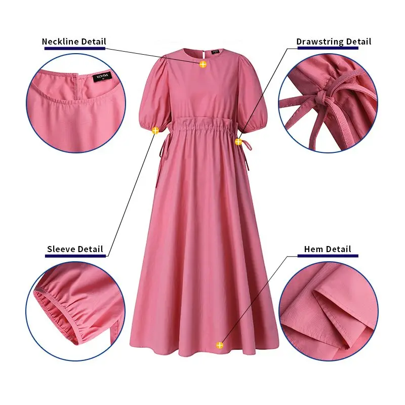

Women Summer Sundress 2021 VONDA Vintage Swing Party Long Maxi Dresses Casual Solid Color Shorts Sleeve Puff Sleeve Vestido 5XL