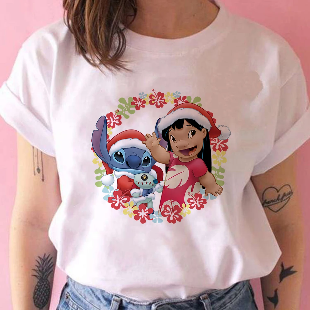 

Cute Christmas Lilo & Stitch Print Women T-shirt Clothes Hot Selling Short Sleeve 2021 women's Disney Cartoon Vetement T-shirt