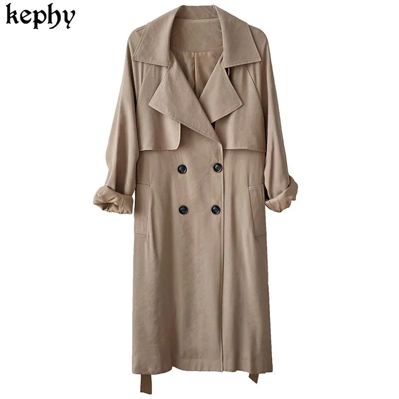 

Luxi 2021 spring new Korean loose casual style temperament lace up medium long windbreaker coat women's trench coat for women