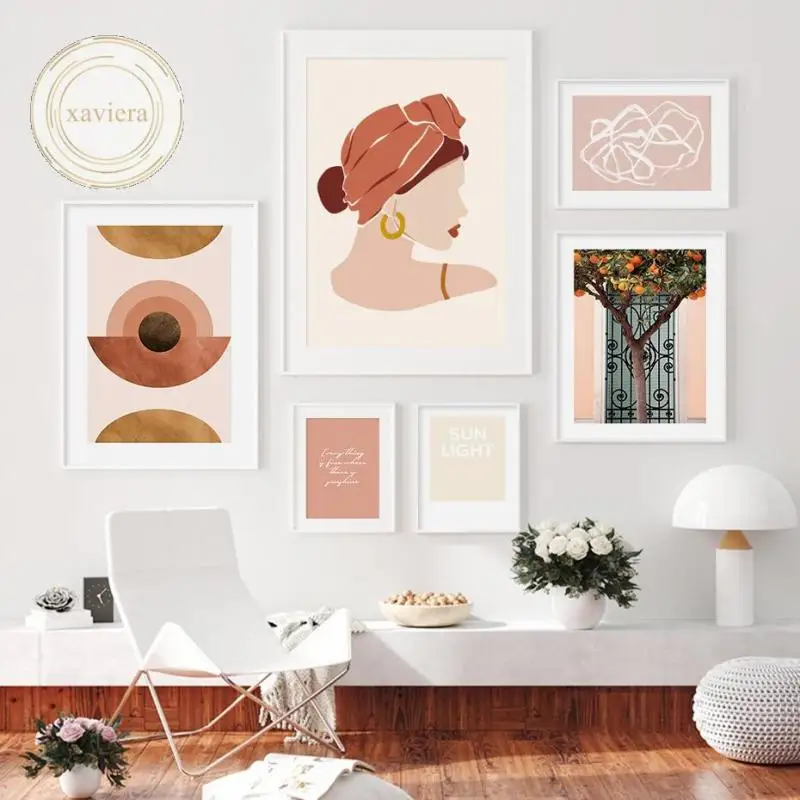 

Bohemian Girl Line Pink Canvas Painting Nordic Modern Abstract Geometric Art Posters and Prints Living Room Decoration Picture