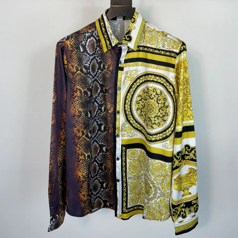 

Роскошные рубашки для мужчин весна 2022 брендовая блузка с длинным рукавом Повседневная винтажная классическая блузка с принтом рубашка муж...