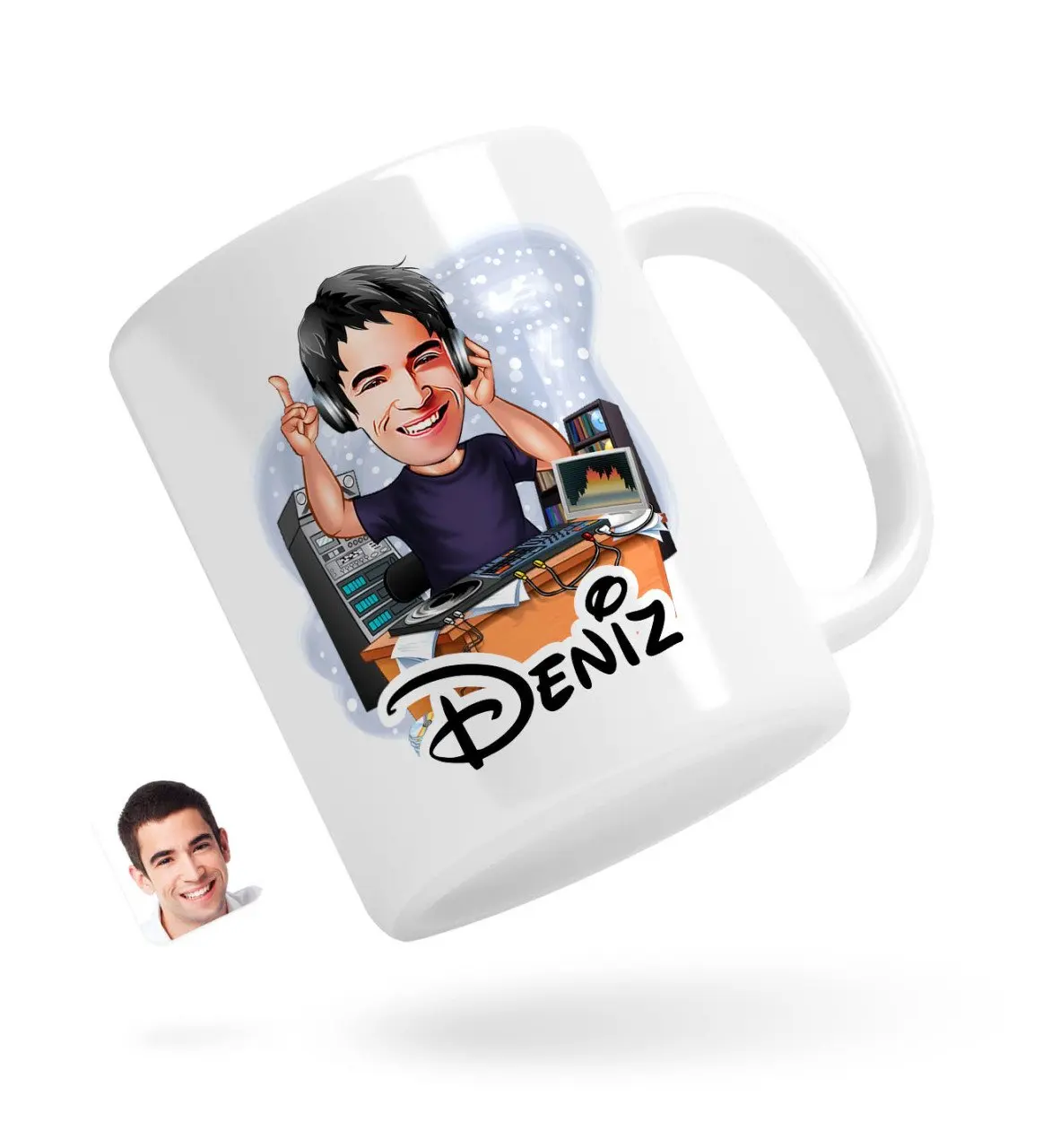 

Персонализированный мужской радиовещатель, карикатура с белой чашкой Bardak-1