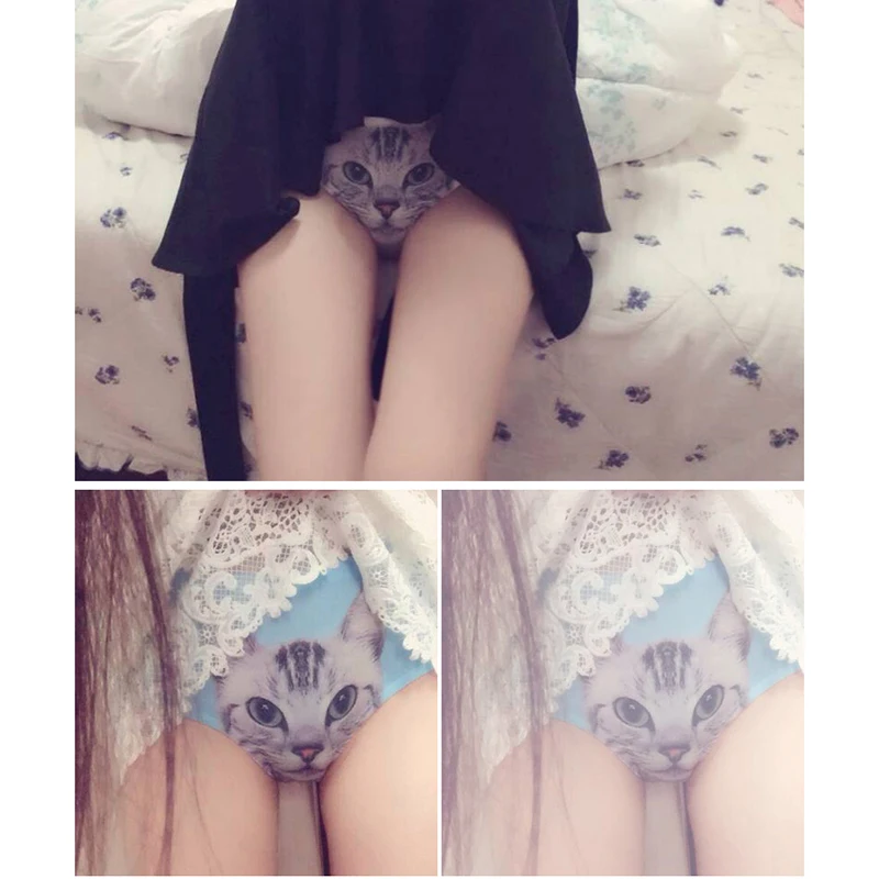 Нижнее белье женское Бесшовное с низкой посадкой 3D принтом кошек | Женская одежда
