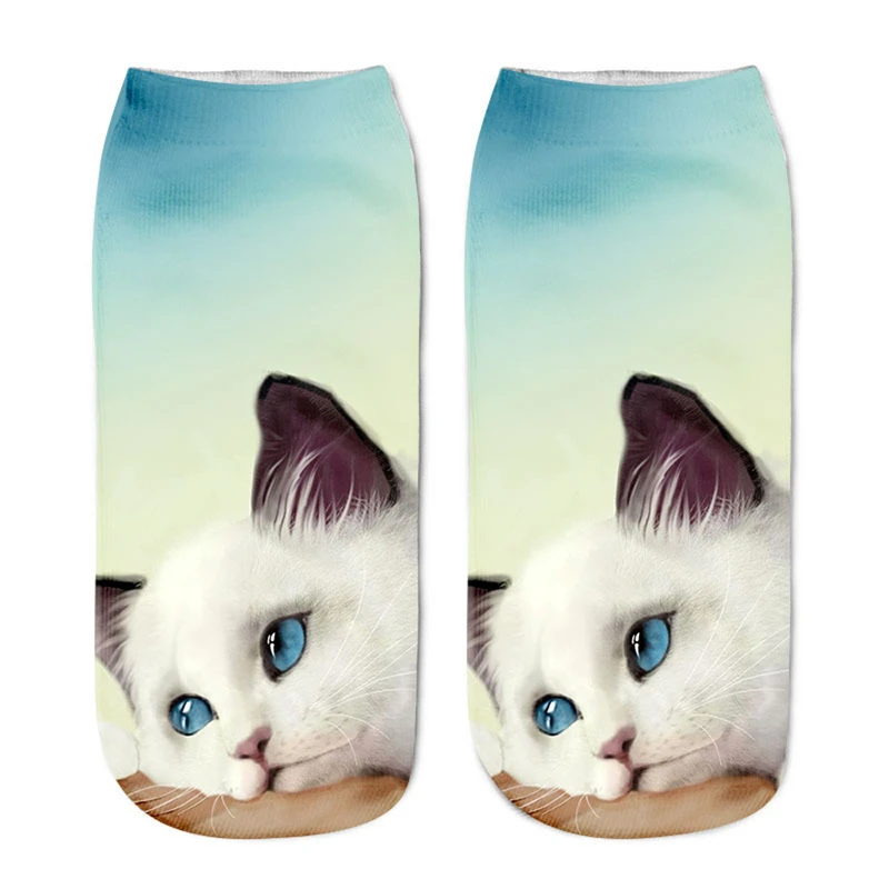 3D LOS NI&Ntilde;OS Calcetines de oto&ntilde;o lindo gato impreso Unisex de moda, regalo de Navidad, calcetines de tobillo de corte bajo calcet&iacute;n divertido para 8-16T ni&ntilde;os-0