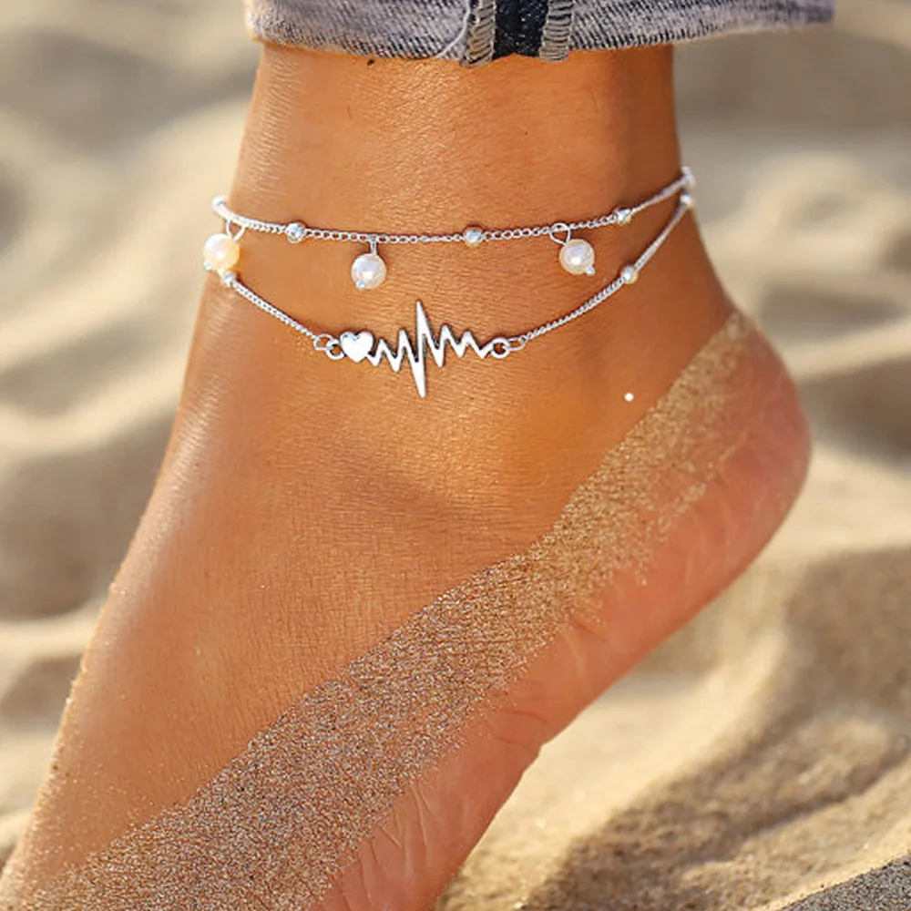 

Bohemia Multilayered Lock Snake Chain Anklet For Women Trend Pearl Pendant Anklets Foot Bracelet Beach Jewelry