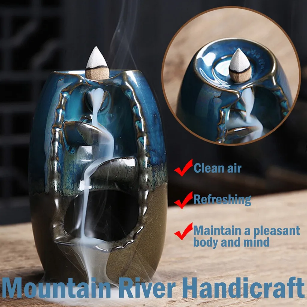 

Mountain River Handicraft Incense Holder Ceramic Backflow Waterfall Smoke Incense With 10pcs Backflow Incense Cones Dropshipping