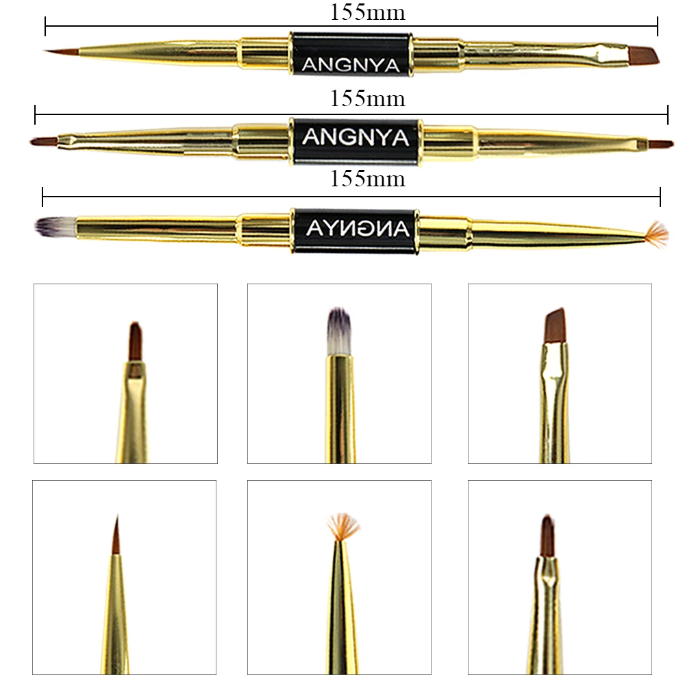 ANGNYA 6 шт. двусторонняя акриловая кисть для дизайна ногтей черная металлическая