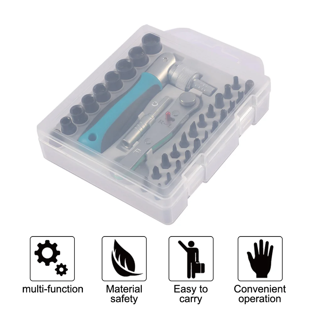 

34PCS Universal Ratchets Tool 180 Degree Rotation Fast Mini Ratchet Screwdriver Professional Repair Tool For Home Use Box