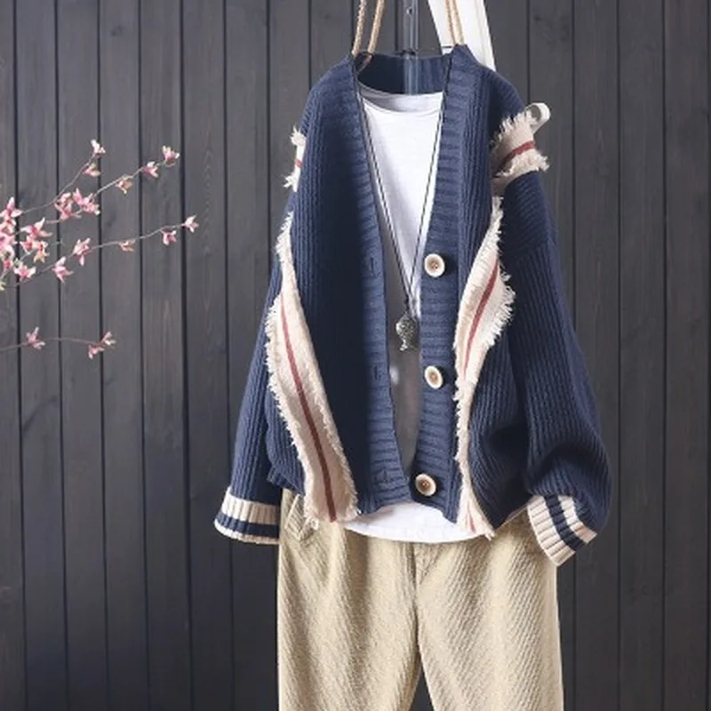 

Autumn Winter Women Cardigan Warm 2020 Knitted Sweater Jacket Pocket Embroidery Fashion Knit Cardigans Coat Lady Loose Sweaters