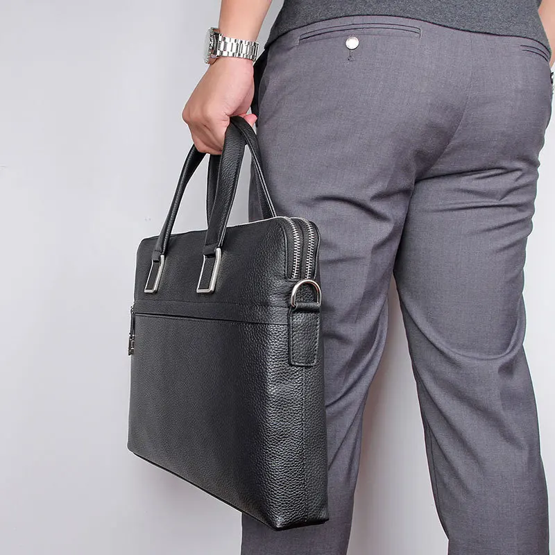 Nesitu Highend Black Chocolate Blue Genuine Leather 14'' Laptop Office Men's Briefcase Business Messenger Bag A4 Portfolio M7412