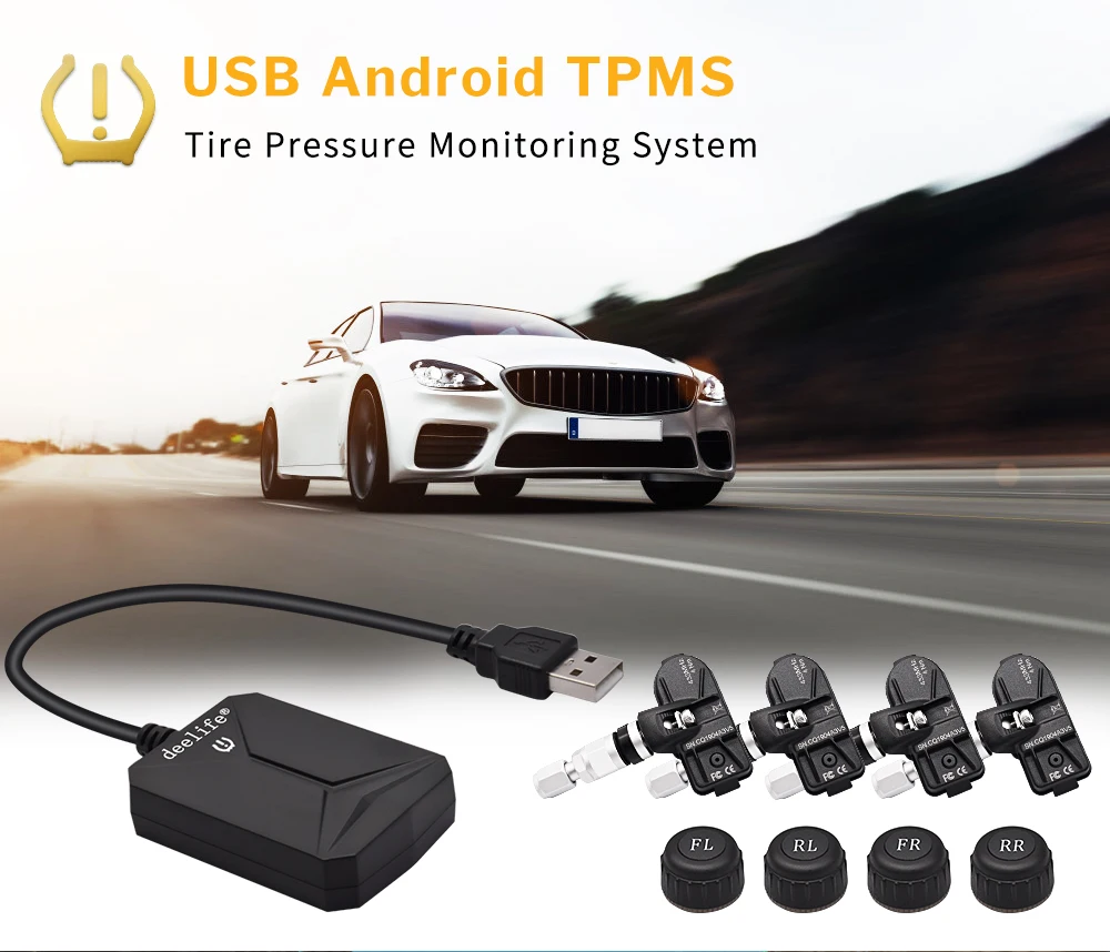 Deelife USB Android TPMS система контроля давления в шинах Дисплей Сигнализация 4 датчика для Автомобильный dvd-плеер Android мультимедийный плеер