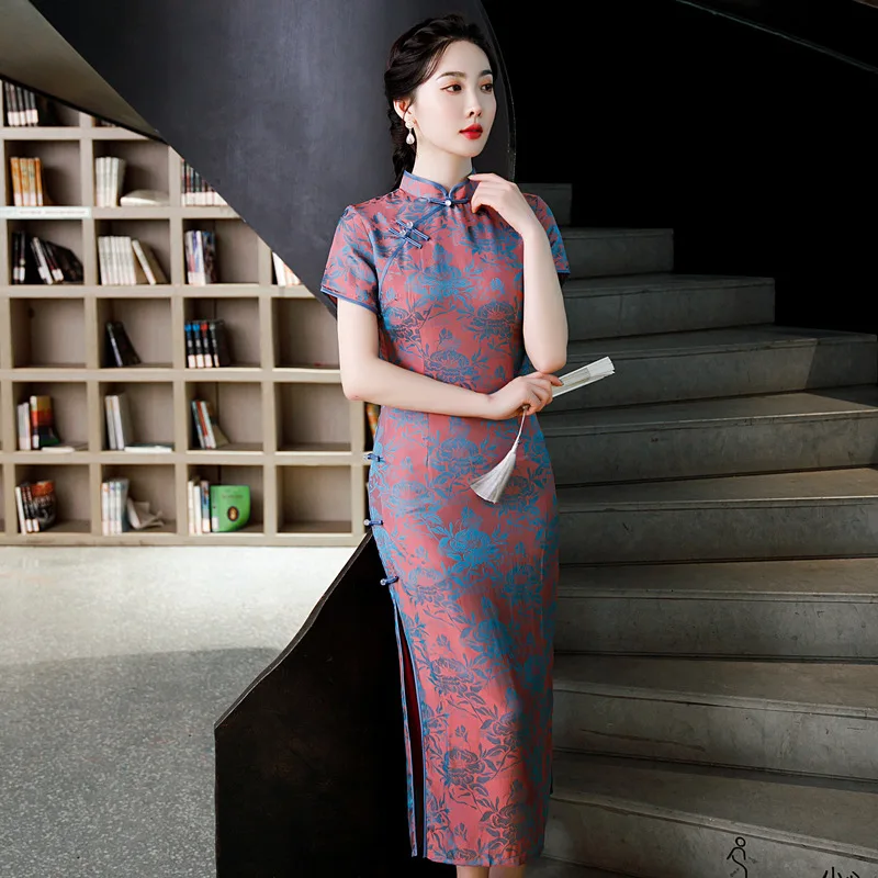 

Атласное платье-Ципао в китайском стиле, пикантное длинное вечернее праздничное платье в китайском стиле, платье-футляр с воротником-стойк...