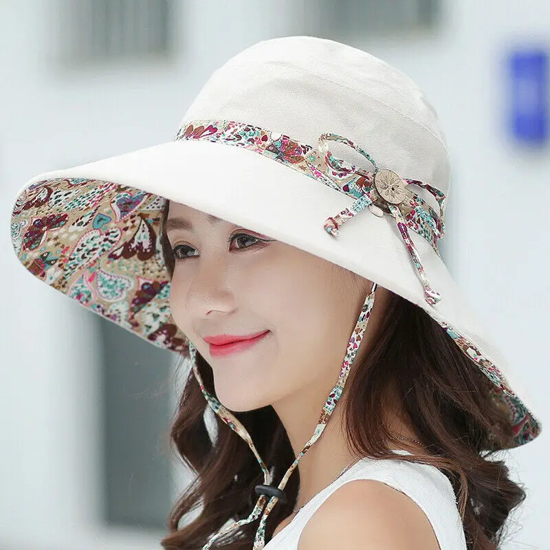 

Lady Women Summer Hat Travel Cap Beach Sun Hats Folding Wide Brim Floppy Caps