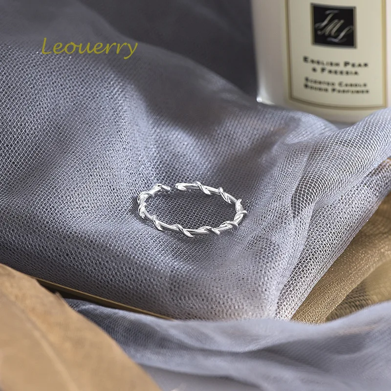 Leouerry 925 стерлингового серебра простой твист волна тонкие открытые кольца для