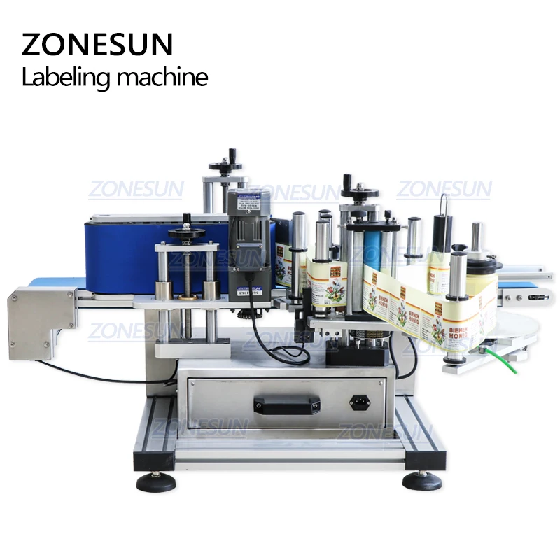 ZONESUN Автоматическая Этикетировочная машинка для круглых бутылок настольная клейкая наклейка этикетка банки пластиковые бутылки вина этикетка аппликатор