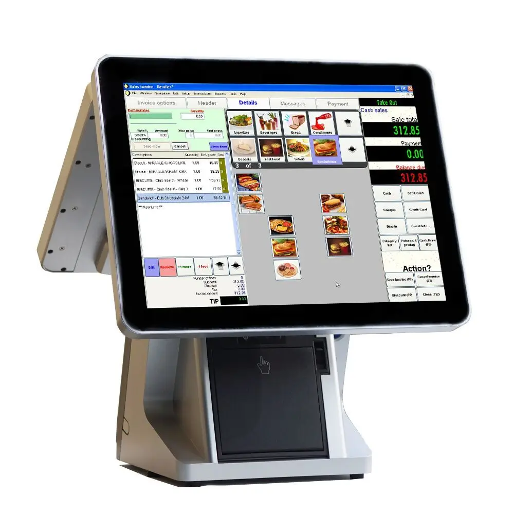 Китай емкостный LCD Pos производитель 15 дюймов двойной дисплей терминал с принтером