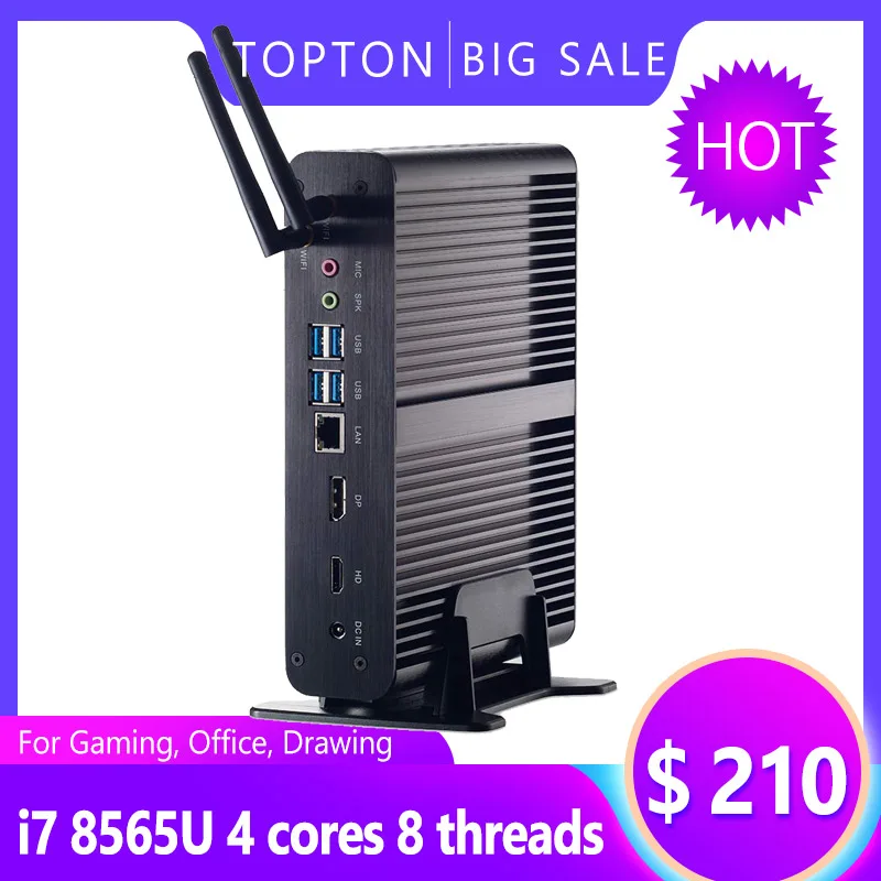 Безвентиляторный мини ПК Intel Core i7 10510U/8565U i5 8265U/7260U M.2Msata + 2 5 ''SATA компьютер HTPC