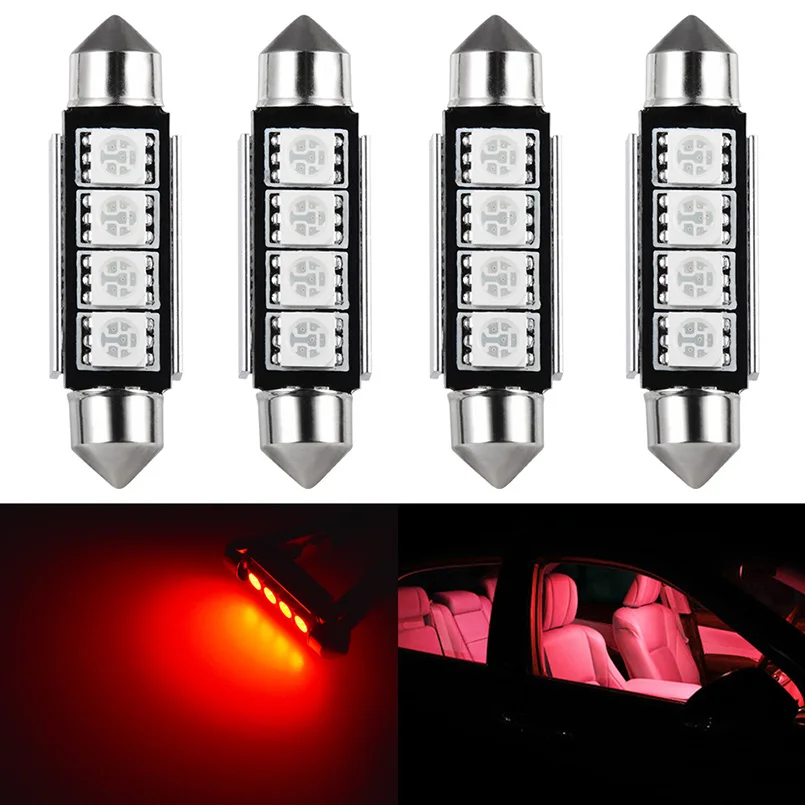 Светодиодный светильник с Canbus 4x C5W C10W 5050 SMD красный белый 41 мм 42 купольный для