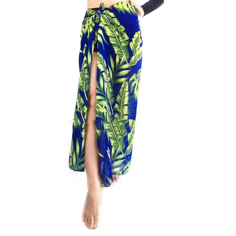 

Women Chiffon Beach Cover Up Long Sarong Colorful Tropical Leaves Coconut Tree Digital Printed Multi Use Swimsuit