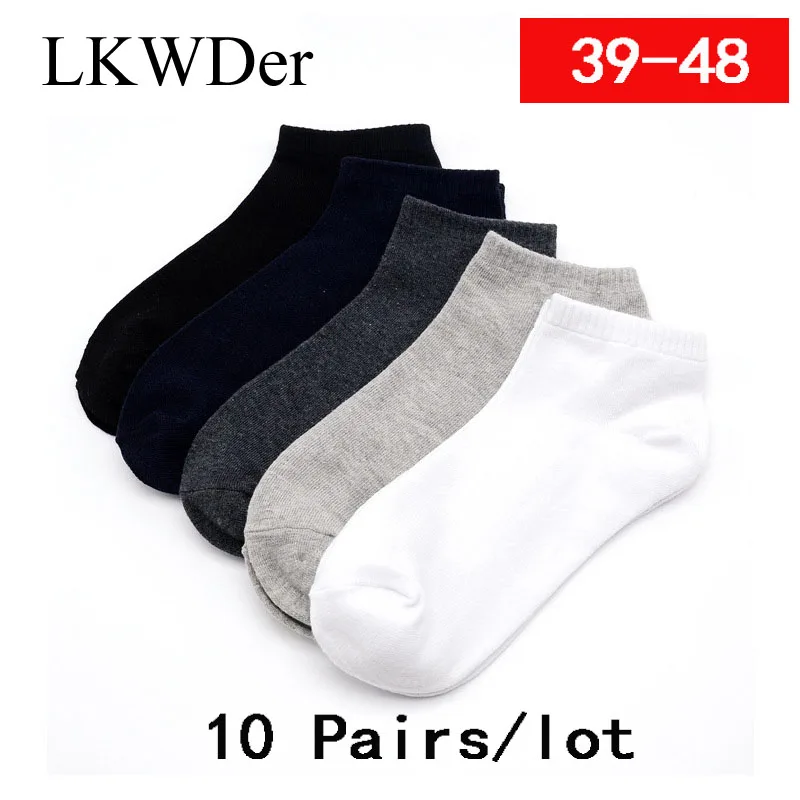 LKWDer 20pcs=10pairs Men's Cotton Socks Large Big Plus Size EUR 45,46,47,48 Business Ankle Socks Classic Meias Calcetines Hombre