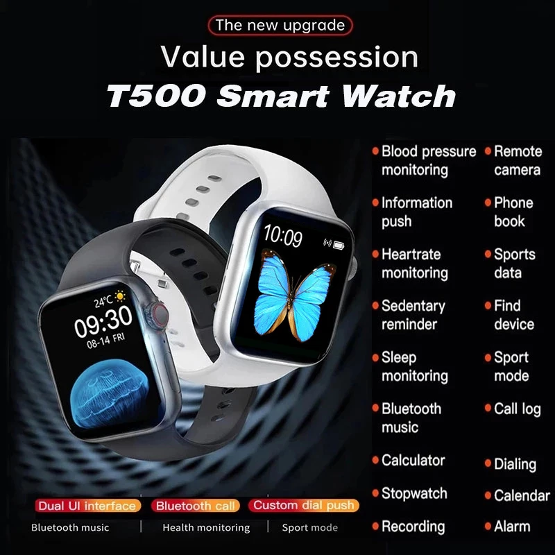 Смарт-часы T500 с Bluetooth пульсометром и тонометром | Электроника