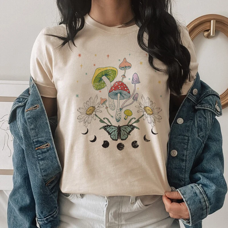 

Mushroom Moon Phase Graphic Tee Punk Style Summer Fashion Tumblr Ulzzang Harajuku Hipster Funny Women Tee T-Shirt