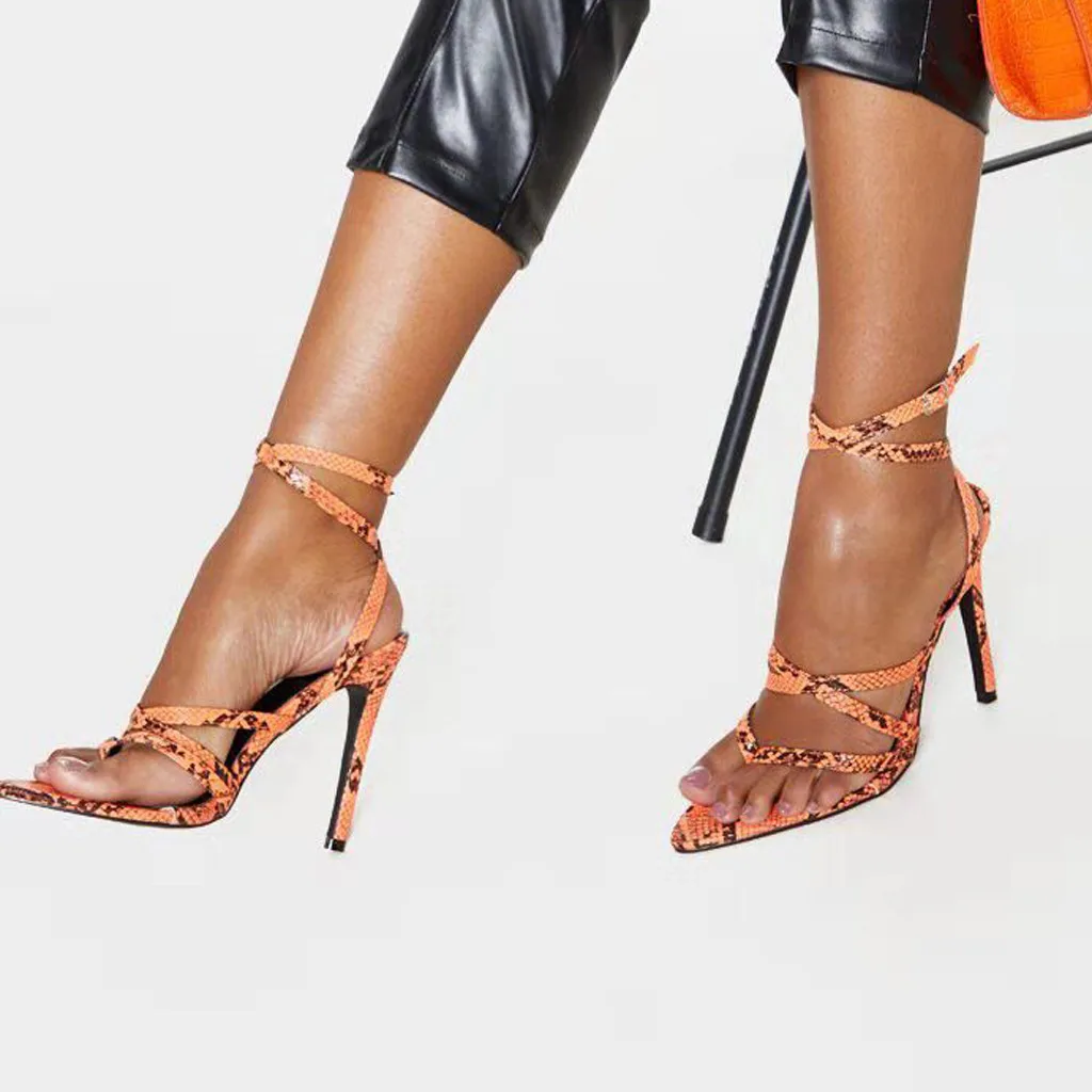 Обувь со змеиным принтом женские босоножки на шпильке с ремешком щиколотке обувь