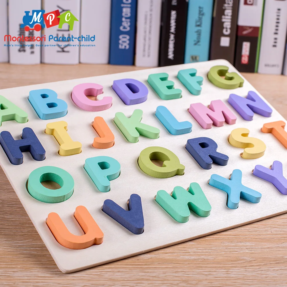 

Wooden Numbers Letters Alphabet Shape Enlightenment Education Cognitive 3D Grab Board Puzzle For Baby Preschool Toys