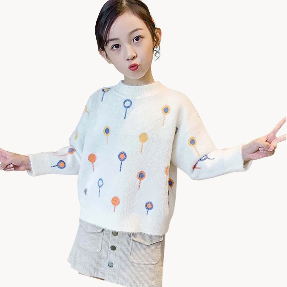 Свитер для девочек свитер из плотного бархата вязаный с принтом Повседневная