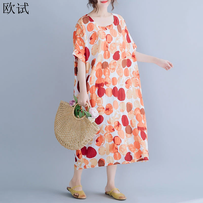 

Oversized Summer Cotton Floral Dresses For Women Loose Casual Ladies Korea Style Dress Mujer Femme Ladies New Fashion Dress 2022
