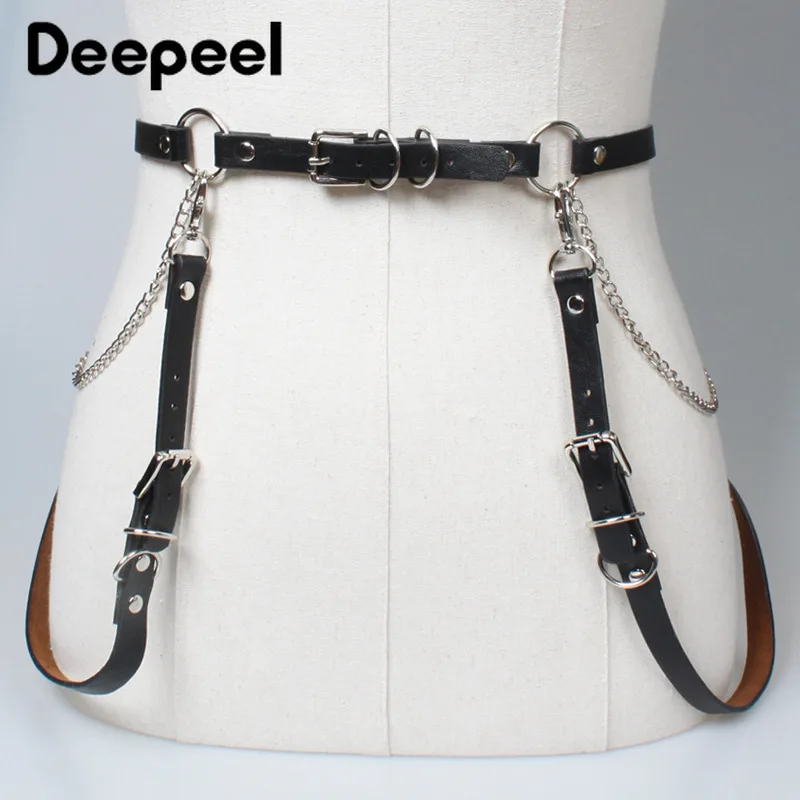 

Deepeel Women Sexy PU Metal Waist Chain Cummerbunds Suspenders Straps Female Fashion Luxury Decorative Waist Corset Belts