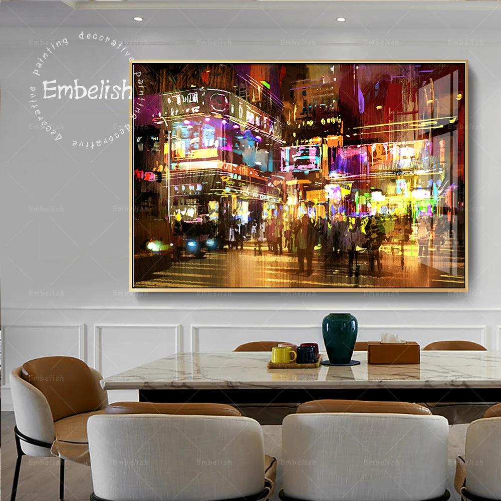 

Embelish Watercolor Time Square Street Landscape Wall Art Posters For Living Room Modern Home Decor Pictures HD Canvas Paintings