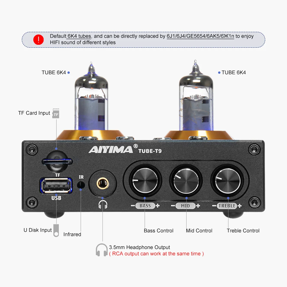 AIYIMA Мини Bluetooth 5 0 трубчатый предусилитель HiFi стерео приемник USB плеер аудио