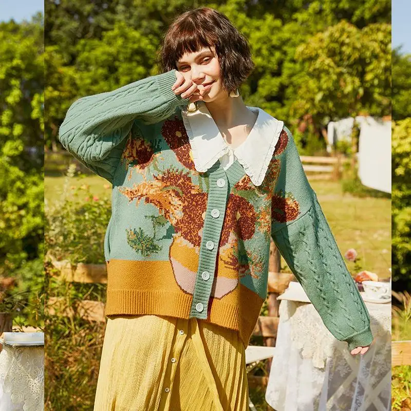 

Vintage Women's Sweater Cardigan 2021 New Fashion Autumn Winter Clothes Women Woolen High Quality Loose Long Sleeve Top Blouse