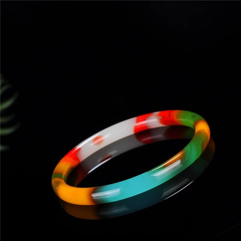 

Natural Colorful Jade Hand-carved Round Bar Bracelet Fashion Boutique Jewelry Female Red Yellow Green Beauty Bracelet