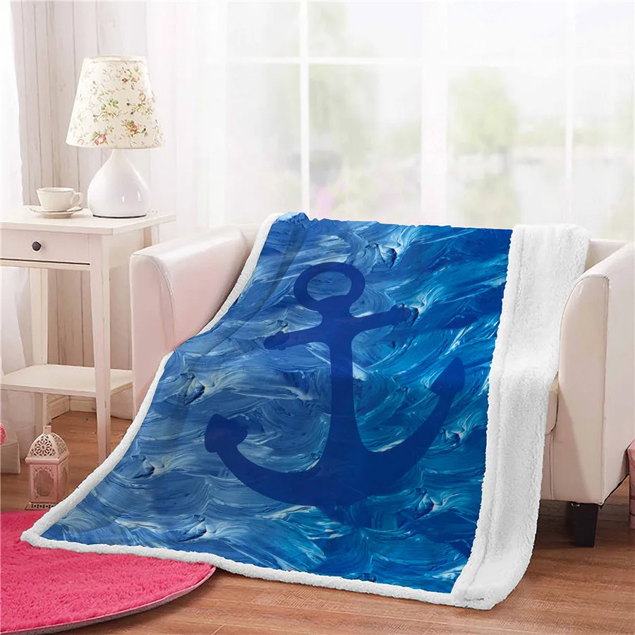 Одеяло HELENGILI из шерпы с якорем женское цветочное покрывало бархатное плюшевое