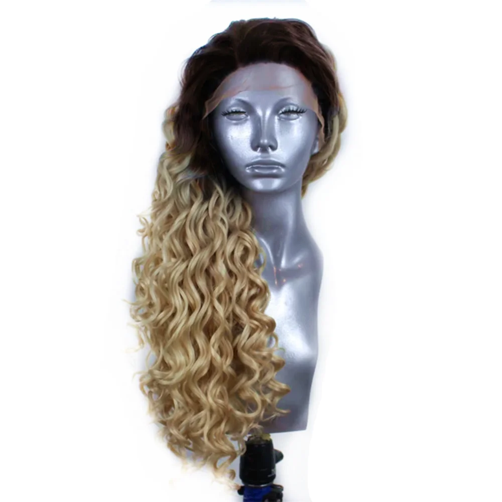 Anogol темные корни Омбре блонд синтетический кружевной передний парик афро