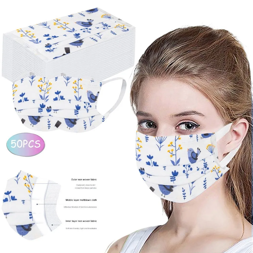 

Disposable Unisex Printed White Soft Masks For Adults 3-Layer Masks 50PCS New style woven mask Adult Three Layer Máscara tejida
