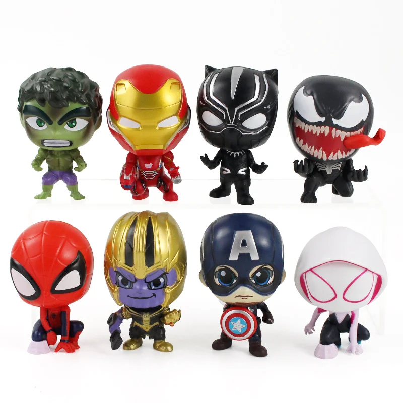 Фигурки Avengers Q Posket Thanos Hulk Thor Iron Man Captain America Spiderman Venom Gwen, 8 штук в наборе, высотой 8 см, из ПВХ.