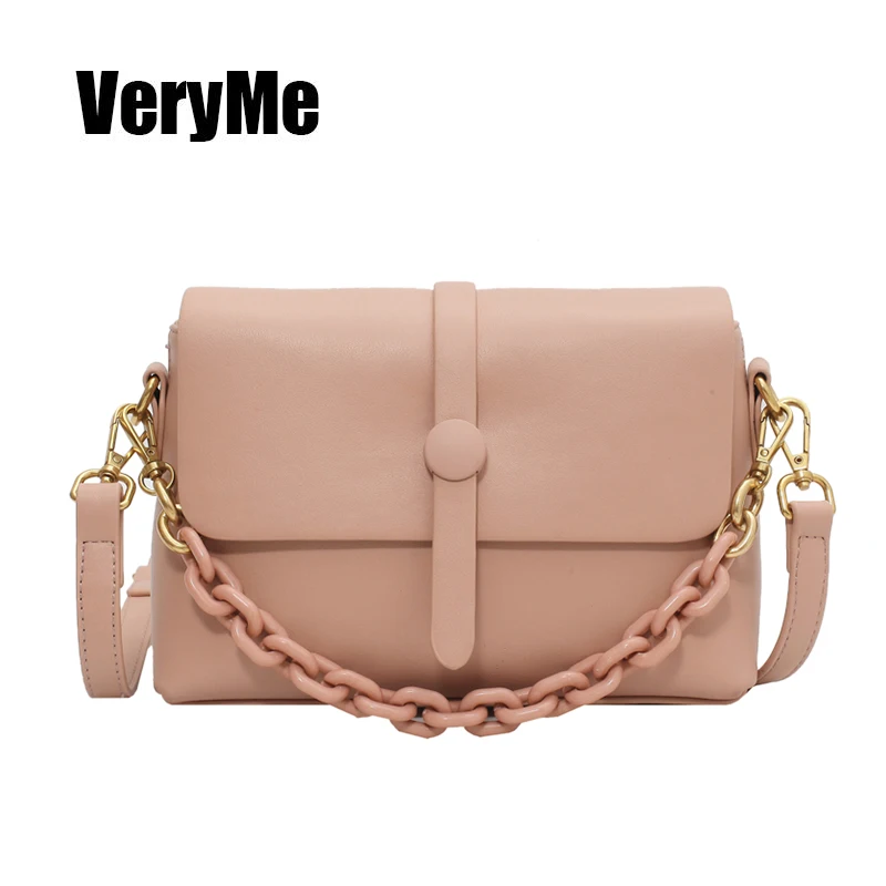 

VeryMe Fashion Chain Crossbody Women's Bag 2020 Leather Solid Color Flap Handbag Female Square Messenger Pack Tasche Damen Leder