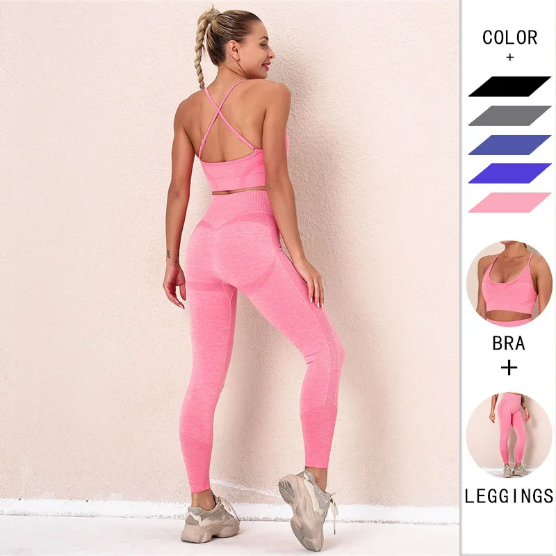

Women Sexy Sports Suits Women Fitness Clothing Sportswear Woman Gym Push Up Leggings Padded Push-up Strappy Bra Seamless Sets
