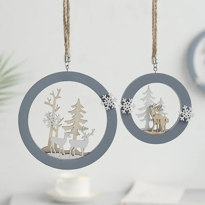 Простой скандинавский деревянный круглый кулон в виде лося рождественские