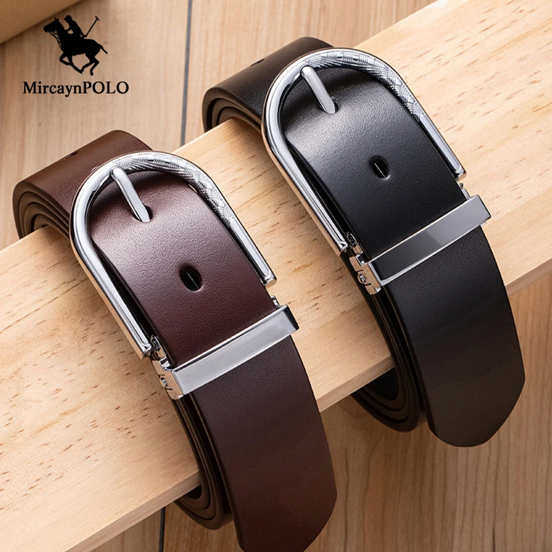 MircaynPOLO Men's Retro Cowhide Belt Suitable For Jeans Design Alloy Pin Buckle Belts Luxury Brand Business Leisure  Waistband