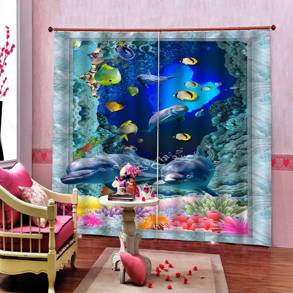 

Ocean World Shower Curtain with Gromment top hooks Hawaiian Style 3D Printed Home Decoration Drapes