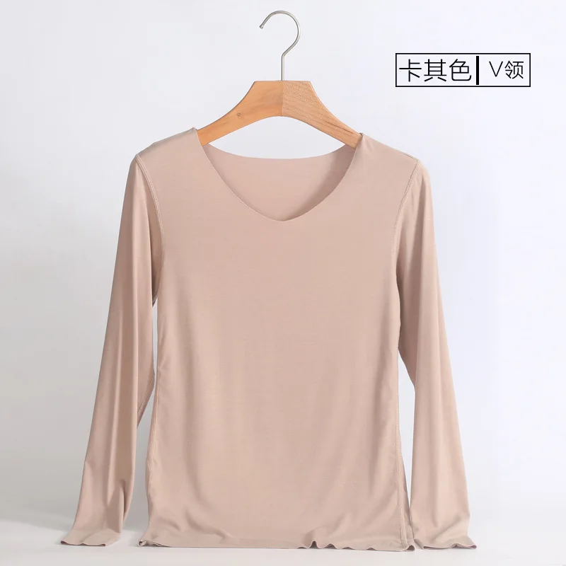 

2019 autumn new casual cut long-sleeved t-shirt women's slim fit solid color large size bottoming shirt White