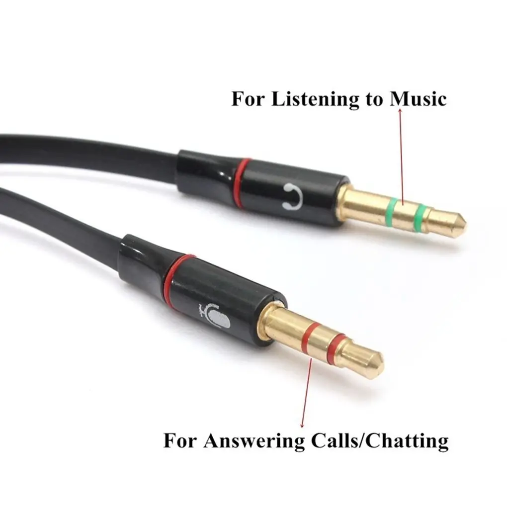 

3.5 mm Black Headphone Earphone Audio Cable Micphone Y Splitter Adapter 1 Female to 2 male Connected Cord to Laptop PC