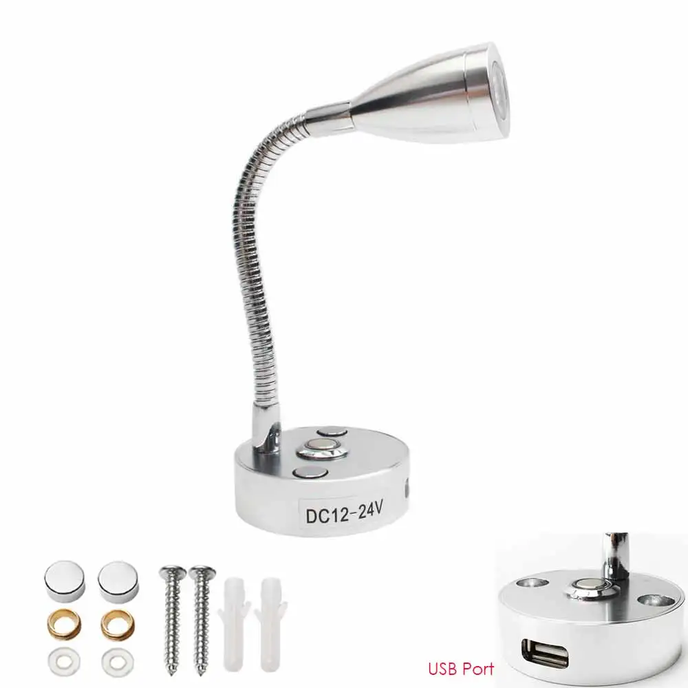 買取 グースネックウォールライト,12V,24V,フレキシブル,LEDライト付き,トラック,モーターホーム,キャビン,USB充電器ポート付き