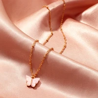 popular butterfly necklace women 2020 spring simple mini acrylic pendant candy color clavicle chain necklace jewelry for girls