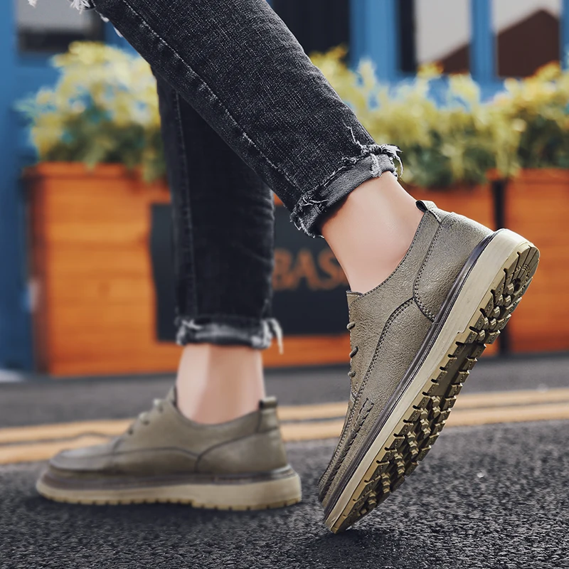 Мужская обувь с круглым носком Кожаные уличные мужские деловые оксфорды на