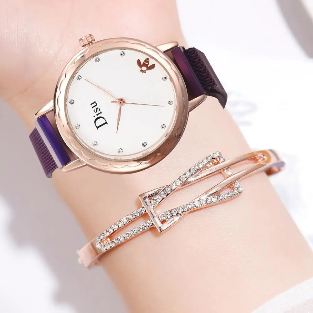 Простой сетчатый циферблат женские часы креативные розовое золото черный цвет